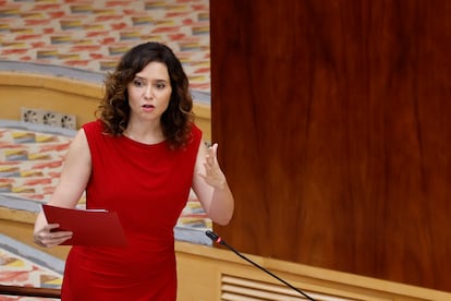 The president of Madrid, Isabel Díaz Ayuso, this Thursday during the plenary session of the Madrid Assembly.