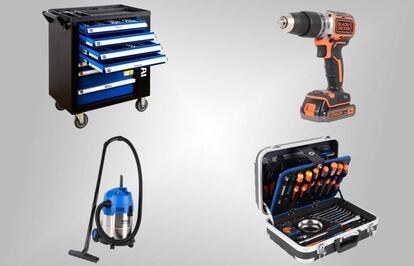 Taladros, cajas de herramientas, aspiradores industriales y otros productos de bricolaje para regalar en Navidad.
