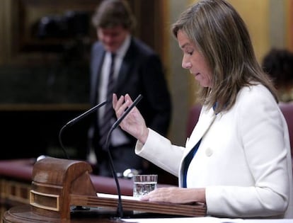 La ministra de Sanidad, Ana Mato, durante su intervenci&oacute;n hoy en la sesi&oacute;n de control al Gobierno del pleno del Congreso. EFE/Zipi