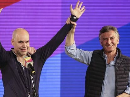 Rodr&iacute;guez Larreta y Macri festejan su victoria en Buenos Aires. 