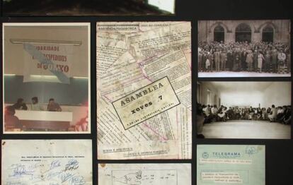 Mural con documentos que conservaron los médicos del centro.