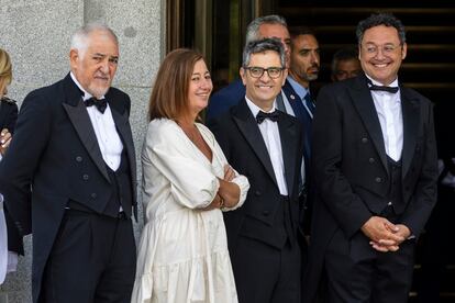 El presidente del Tribunal Constitucional, Cándido Conde-Pumpido, la presidenta del Congreso, Francina Armengol, el ministro Félix Bolaños y el fiscal general del Estado Álvaro García Ortiz, este jueves en la apertura del año judicial. 