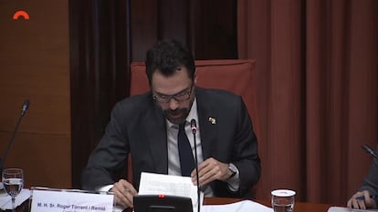 El consejero de Empresa y Trabajo de la Generalitat, Roger Torrent, en el Parlament.