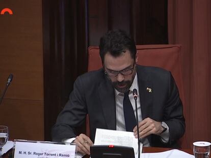 El consejero de Empresa y Trabajo de la Generalitat, Roger Torrent, en el Parlament.