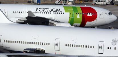 Aviones de la línea aérea Tap en Sao Paulo.