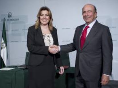 La presidenta de la Junta de Andalucía, Susana Díaz, y el presidente del Banco Santander, Emilio Botín.