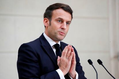 El presidente francés Emmanuel Macron durante un discurso 13 de enero.