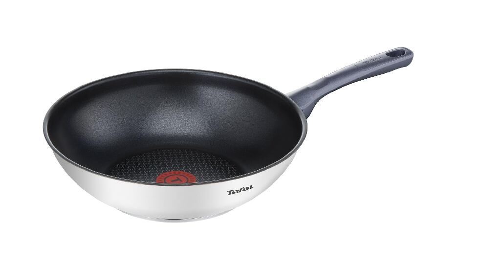 Este wok dispone de una técnica para saber cuándo está caliente y se pueden añadir los alimentos. TEFAL.