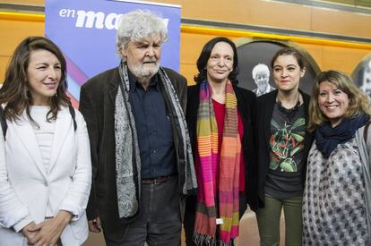 Yolanda Díaz, Xosé Manuel Beiras, Carolina Bescansa, Eva Solla y Carmen Santos, esta mañana en el Auditorio de Galicia.
