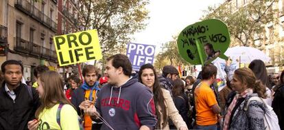 Asistentes a la manifestación contra la ley del aborto celebrada el sábado en Madrid.
