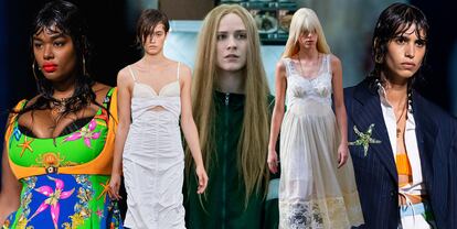 De izquierda a derecha: propuesta de Versace, Sportmax, Evan Rachel Wood en Kallijionaire, Paco Rabenne y Sportmax.