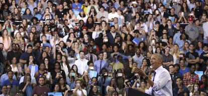 El presidente de EE UU, Barack Obama, en un mitin de apoyo a la candidata demócrata Hillary Clinton en Florida.