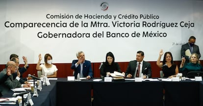 Victoria Rodríguez Ceja, gobernadora del Banco de México, compareció ante la Comisión de Hacienda y Crédito Público, en el Senado de la República.