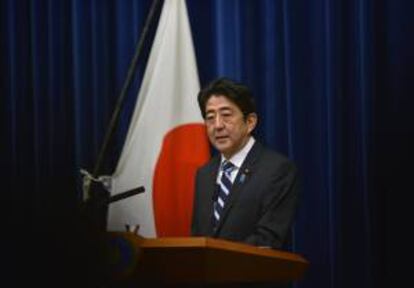 El primer ministro japonés, Shinzo Abe, esta semana en una rueda de prensa.