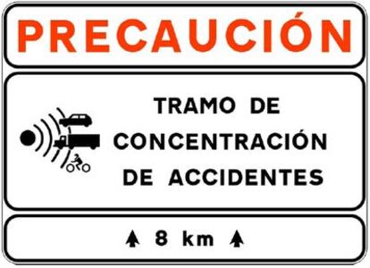 La nueva señal que informará de los tramos de concentración de accidentes.