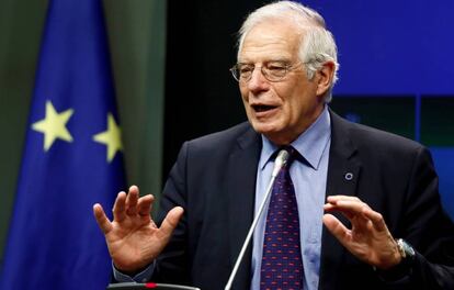 El ministro de Asuntos Exteriores, Josep Borrell, durante una rueda de prensa en Madrid.