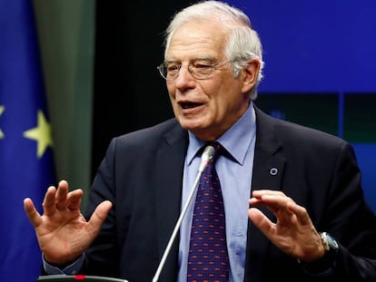 El ministro de Asuntos Exteriores, Josep Borrell, durante una rueda de prensa en Madrid.