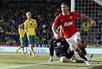 Giggs celebra el gol del triunfo ante el Norwich City.