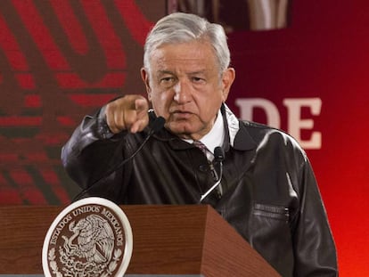 López Obrador en una conferencia de prensa, este lunes.