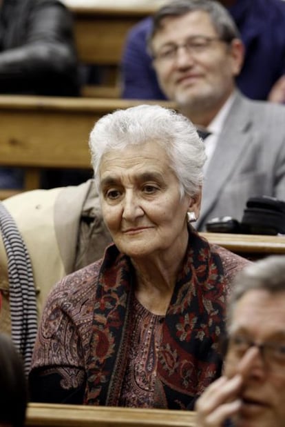 Hilda Farfante en 2010, cuando participó en el encierro simbólico en una facultad de la Universidad Complutense en apoyo a Baltasar Garzón.