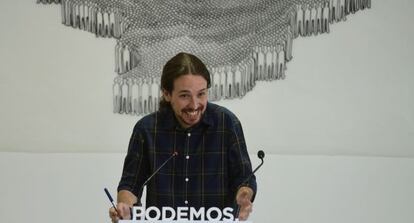 Pablo Iglesias, en una roda de premsa el 28 de maig.