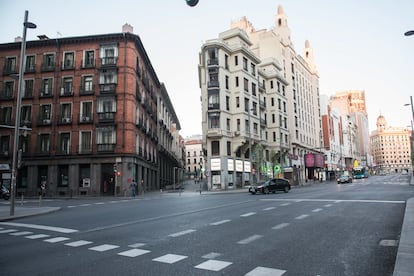 La calle Gran Vía, casi vacía el pasado día 14 de marzo.