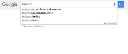 Resultados de la búsqueda de Google si pones la palabra "mujeres" en la caja del buscador.