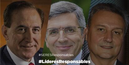 Los presidentes de Mapfre, Antonio Huertas; Fundación Seres, Francisco Román, y Ford España, Jesús Alonso, en una imagen promocional de #LíderesResponsables. 