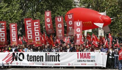 Cabecera de la manifestación del Primero de Mayo en Valencia.