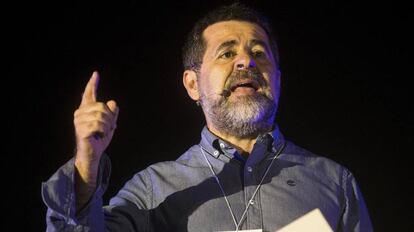 El presidente de la ANC Jordi Sánchez interviene en el acto unitario del independentismo.