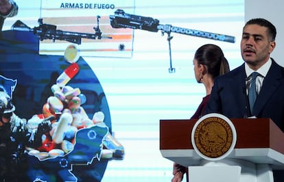 Omar García Harfuch en la Mañanera de este martes, en Ciudad de México.