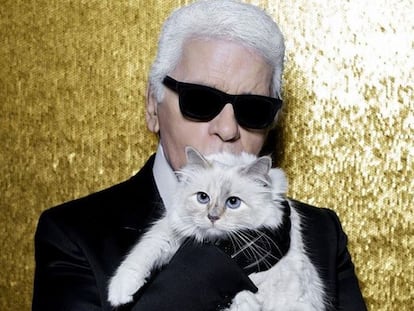 El diseñador de moda Karl Lagerfeld junto a 'Choupette', en una imagen del perfil de Instagram de su gata en 2017.