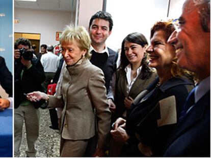 Francisco Camps, en el centro, analiza con Pons y Costa datos electorales. María Teresa Fernández de la Vega, acompañada de varios candidatos, tras analizar los resultados.