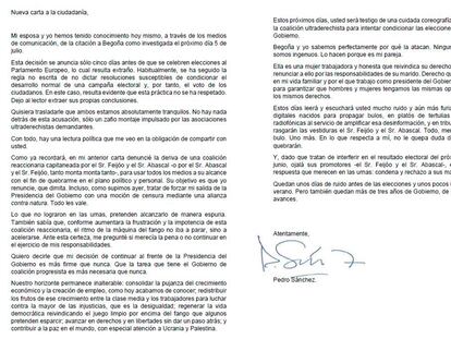 Carta de Pedro Sánchez compartida en la red social 'X'.