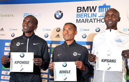 Los tres aspirantes a romper el récord en Berlín.