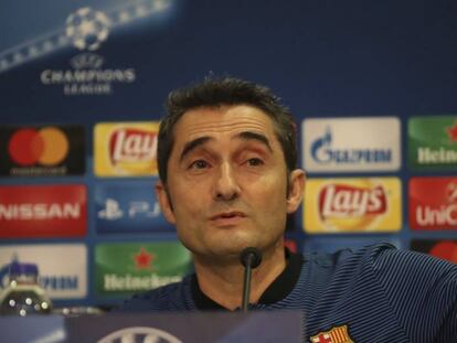 Valverde, en la rueda de prensa en campo del Olympiacos.