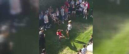 Una imagen del vídeo de la pelea a los pies de la muralla de Lugo.
