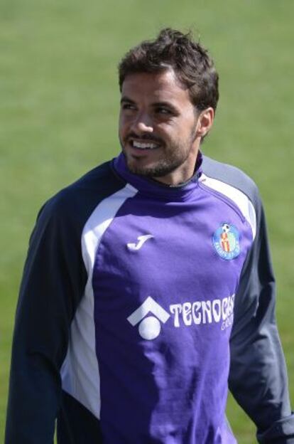 Pedro León, en el entrenamiento esta mañana.