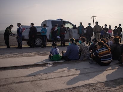 Migrants arrested by the Border Patrol after crossing the Río Grande on March 17.