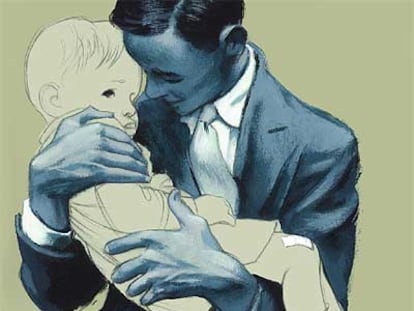 Dibujo de un padre con su hijo en brazos