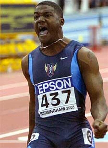 Gatlin, eufórico, tras ganar la final de 60 metros.