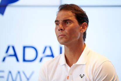 Rafa Nadal, durante la rueda de prensa en su academia.