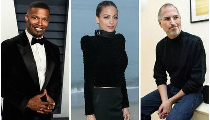 De izquierda a derehca: Jamie Foxx, Nicole Richie y Steve Jobs.