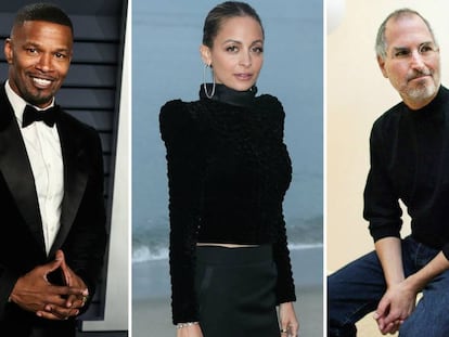 De izquierda a derehca: Jamie Foxx, Nicole Richie y Steve Jobs.