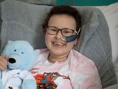 Alyssa, the 13-year-old British teenager treated with base editors, at Great Ormond Street Children's Hospital in London.