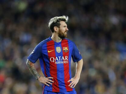 Messi en el Camp Nou durante el partido contra el Manchester City. 