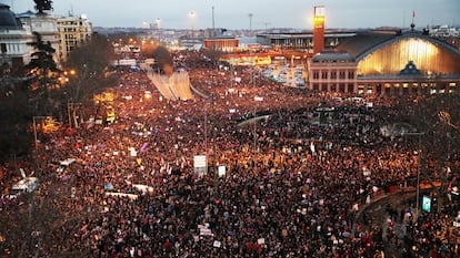 Manifestación del 8-M de 2018 en la plaza de Atocha de Madrid.