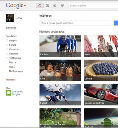 Pantalla de la nueva red social Google +.