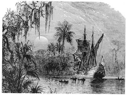 Expedición de Ponce de León en Florida, según un grabado de 1885.