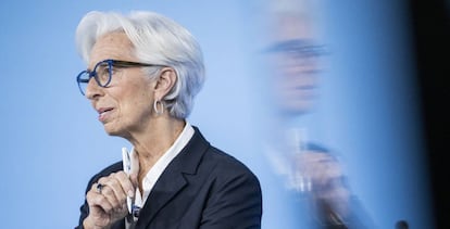 La presidenta del BCE, Christine Lagarde, en rueda de prensa